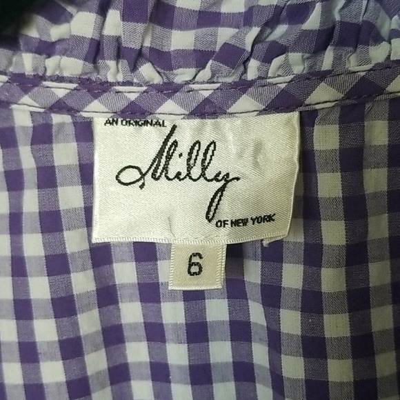 Milly of New York Preppy Retro purple white plaid sleeveless ruffle wrap top 6 - Picture 2 of 7